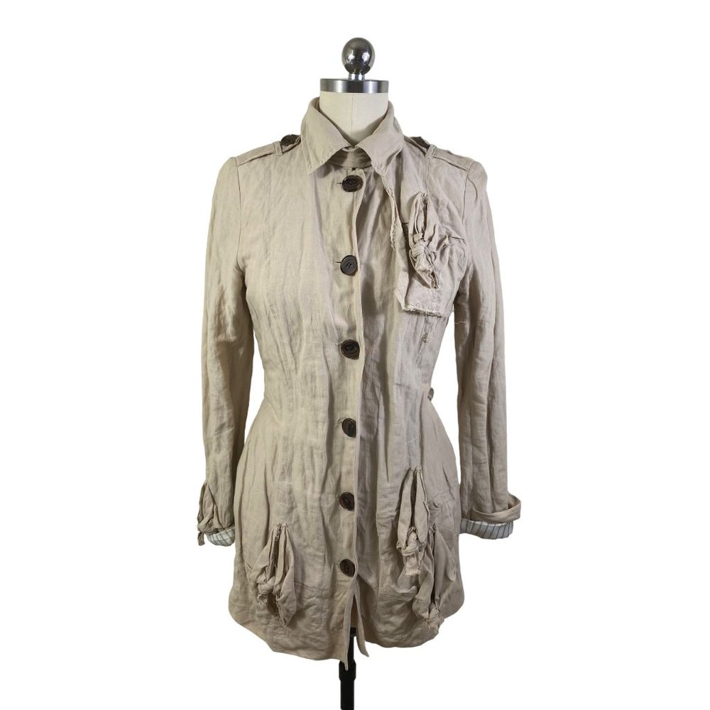 Gryphon New York Knot Twist Womens Jacket Small Khaki Short Long Sleeve Button